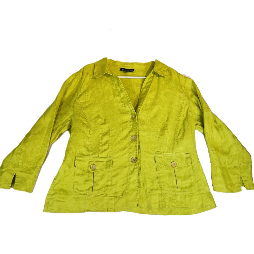 Jones New York Collection Woman Button Jacket Shirt Sz 16W 100% Linen Jaquard